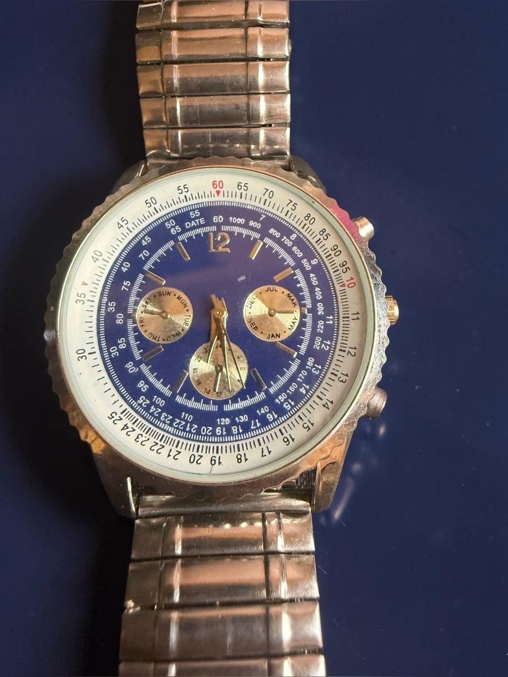Haband Blue Dial Silver-Tone Chronograph Watch